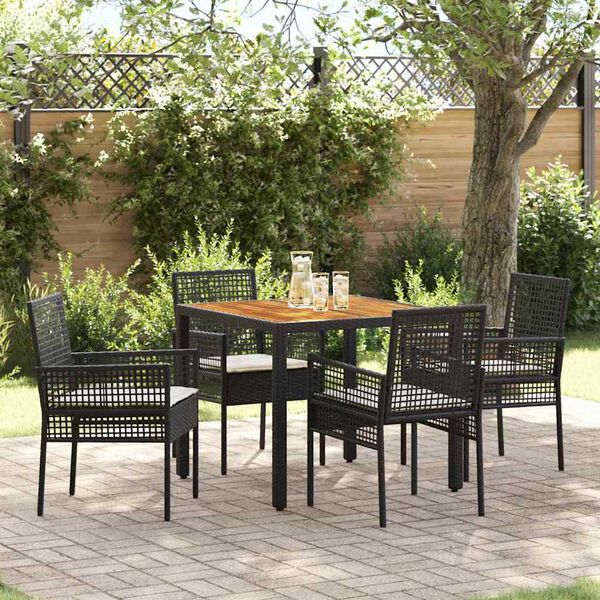 vidaXL Tuin eettafelset 5 pcs Zwart poly rattan