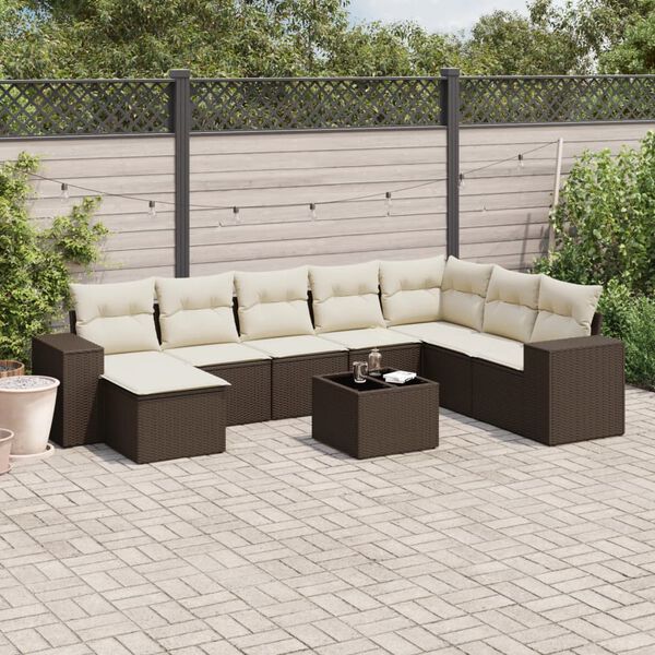 vidaXL 9-delige Loungeset met kussens poly rattan bruin