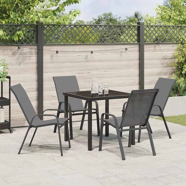 vidaXL Tuin eettafelset 5 pcs Grijs en zwart Poedercoating staal