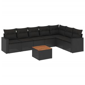 vidaXL 8-delige Loungeset met kussens poly rattan zwart