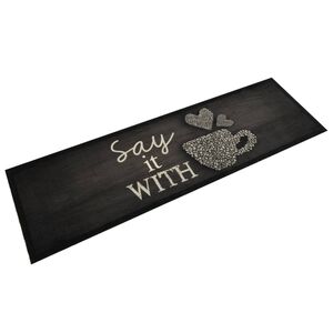vidaXL Keukenmat wasbaar kopjeprint 45x150 cm fluweel zwart