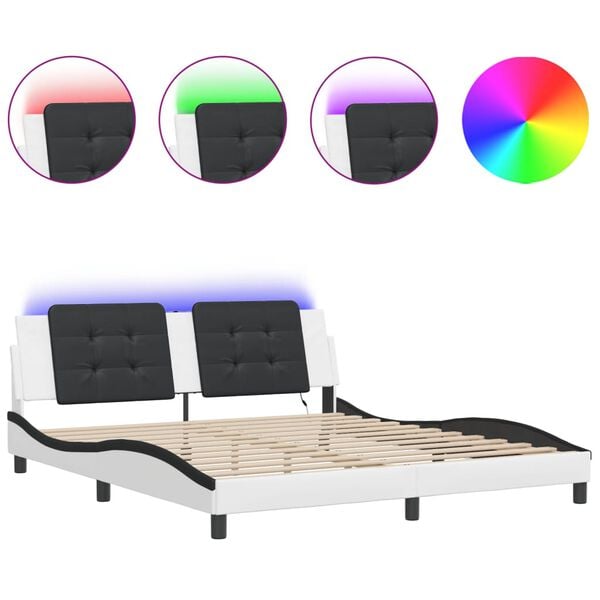 vidaXL Bedframe met LED zonder matras "Zadar" wit en zwart 180x200 cm