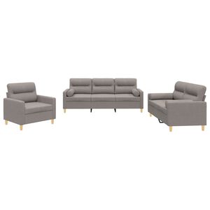 vidaXL 3-delige Loungeset met kussens stof taupe