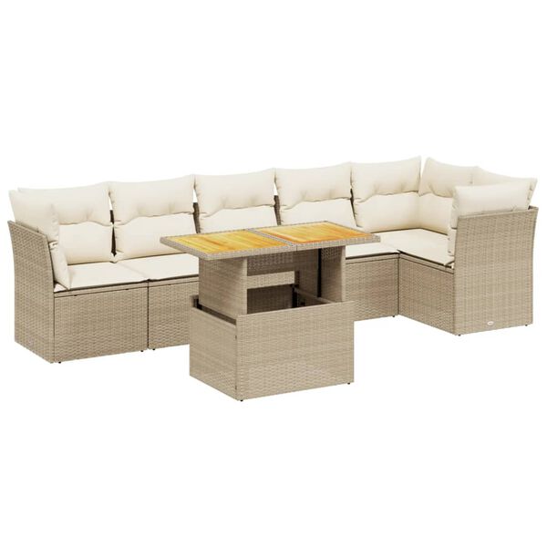 vidaXL 7-delige Loungeset met kussens poly rattan beige