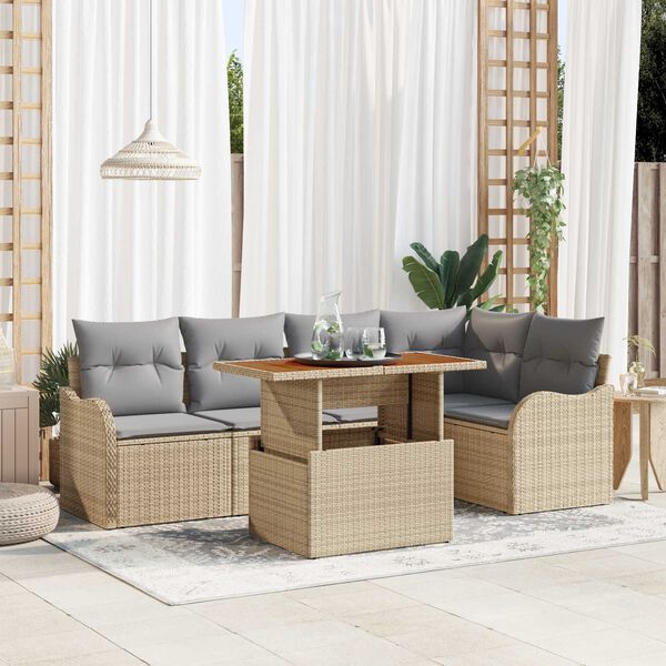 vidaXL Tuin Sofa Set met opslag 6 pcs Beige Poly riet