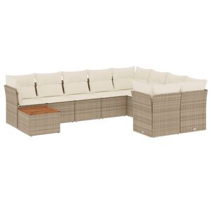 vidaXL 10-delige Loungeset met kussens poly rattan beige