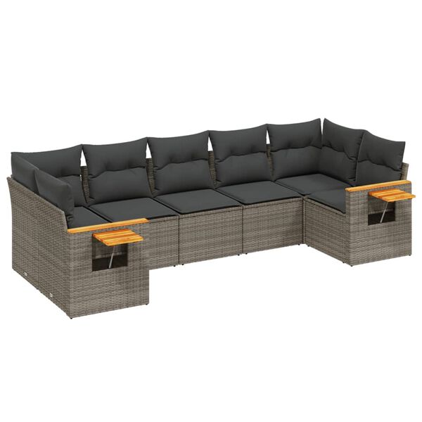 vidaXL 7-delige Loungeset met kussens poly rattan grijs