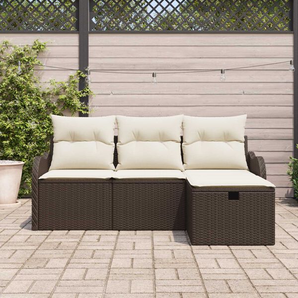vidaXL Tuinbankenset met kussen 4 pcs Bruin en Cr&egrave;me poly rattan