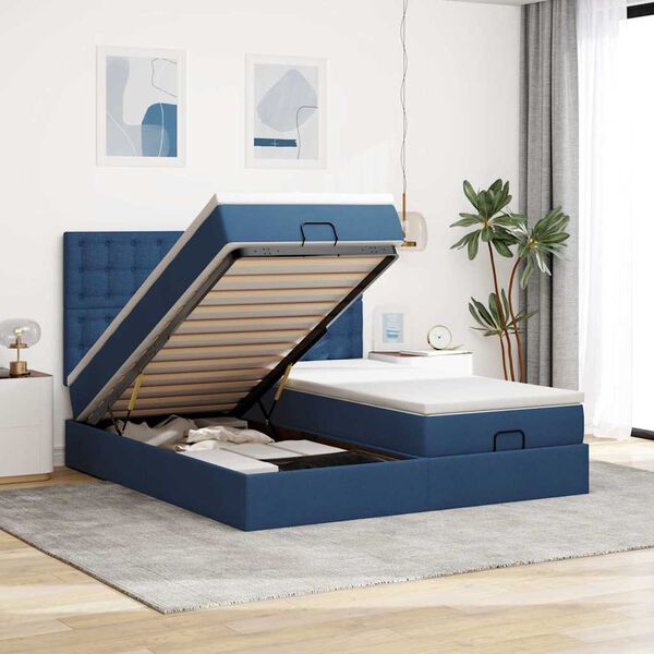 vidaXL Ottoman bed met matrassen 200x200cm stof blauw