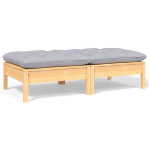 vidaXL Tuinbank 2-zits met grijze kussens massief grenenhout