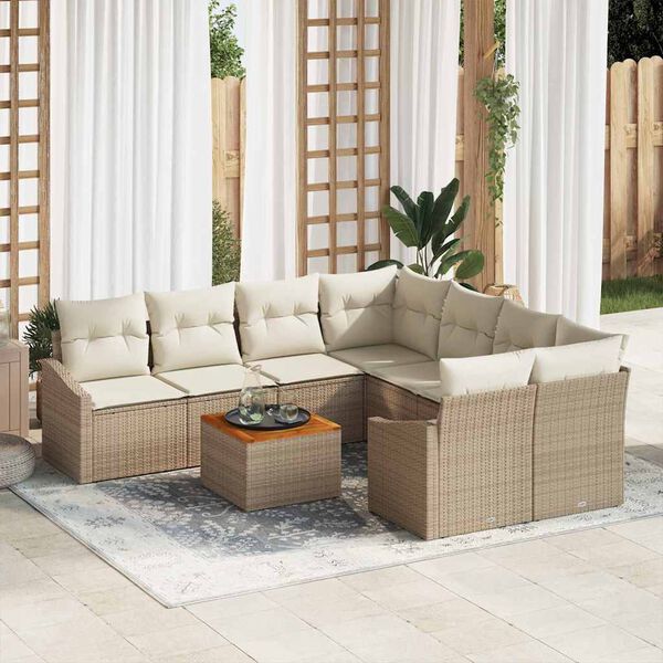 vidaXL Tuinbankenset met opslag 9 pcs Beige en Cr&egrave;me poly rattan