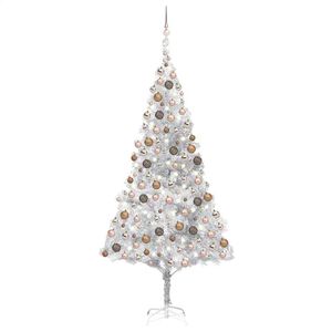 vidaXL Kunstkerstboom met verlichting en kerstballen 210 cm PET zilver