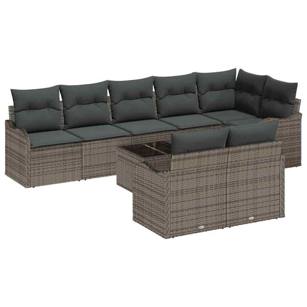 vidaXL Tuin Sofa Set 9 pcs Grijs poly rattan