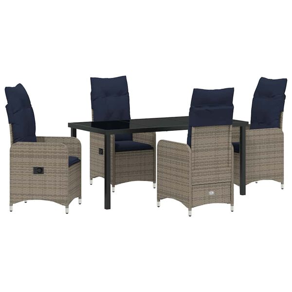 vidaXL Tafel en stoelen set met kussen 5 pcs Grijs PE Rattan