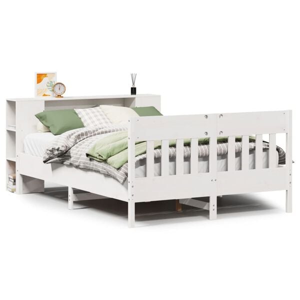 vidaXL Bed met boekenkast zonder matras grenenhout wit 140x200 cm