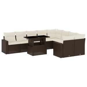 vidaXL 10-delige Loungeset met kussens poly rattan bruin