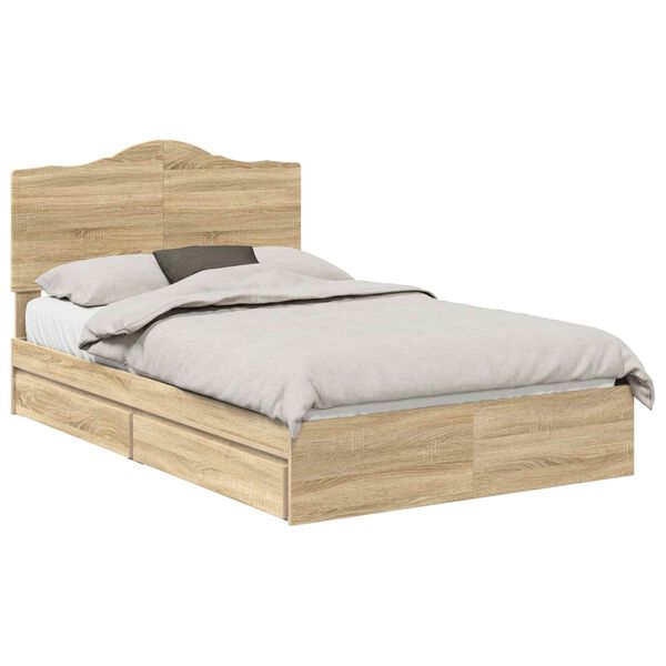 vidaXL Opslag bed met lade Sonoma Eiken 120 x 200 cm Bewerkt hout