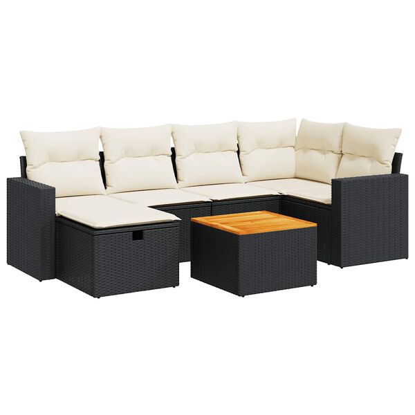 vidaXL 7-delige Loungeset met kussens poly rattan zwart