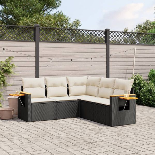 vidaXL 5-delige Loungeset met kussens poly rattan zwart