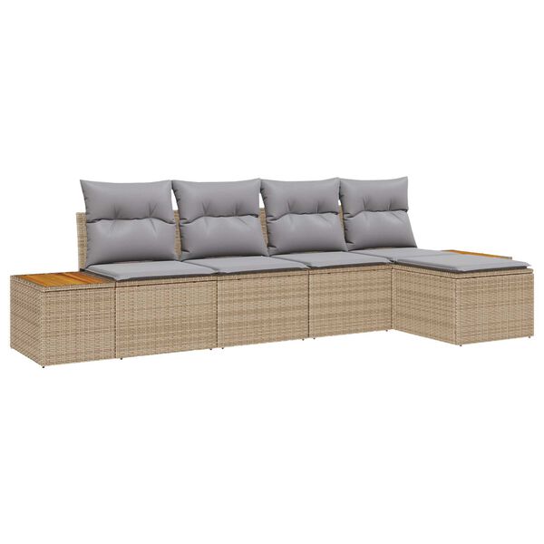 vidaXL Tuin Sofa Set met kussen 5 pcs Beige en Licht Grijs Poly Rattan