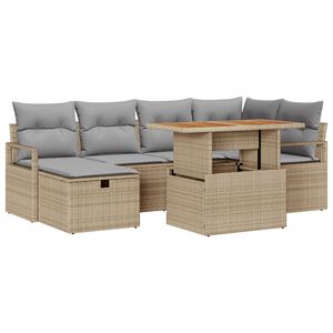 vidaXL Tuinbankenset met kussen met opslag 7 pcs Beige poly rattan