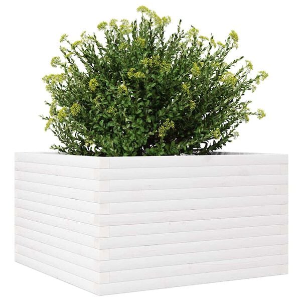vidaXL Plantenbak 80x80x46 cm massief grenenhout wit