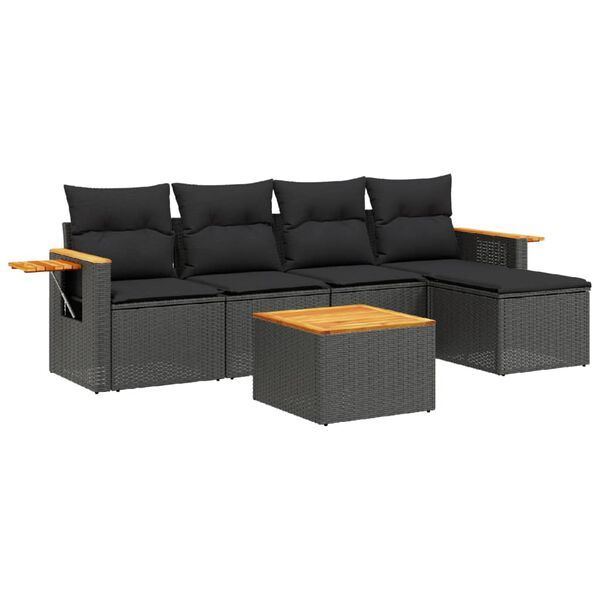 vidaXL 6-delige Loungeset met kussens poly rattan zwart