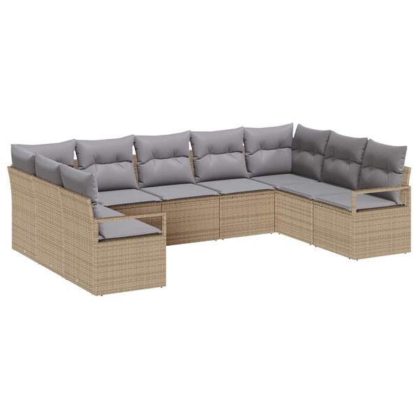 vidaXL Tuinbankenset met kussen 9 pcs Beige en Licht Grijs poly rattan