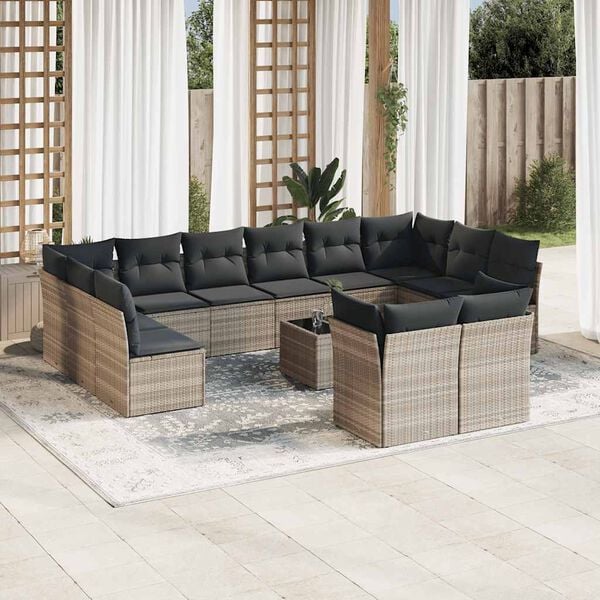 vidaXL 13-delige Loungeset met kussens poly rattan lichtgrijs