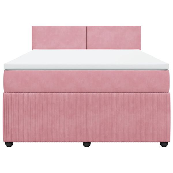 vidaXL Boxspring met matras fluweel roze 140x190 cm