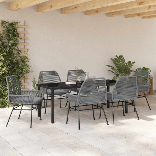 vidaXL Tuin eettafelset met kussen 7 pcs Grijs poly rattan