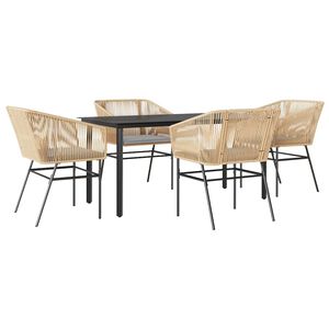 vidaXL 5-delige Tuinset met kussens poly rattan glas bruin