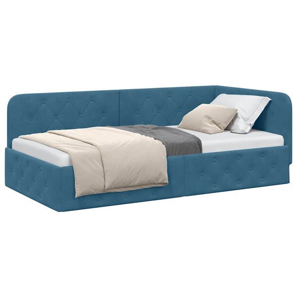 vidaXL Hoekbedframe met hoofdeinde Blauw 100 x 200 cm Fluweel