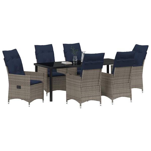 vidaXL Tafel en stoelen set met kussen 7 pcs Grijs PE Rattan