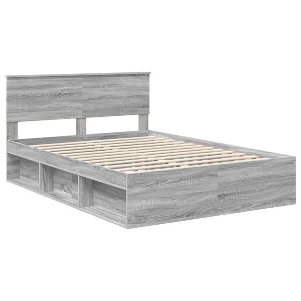 vidaXL Bedframe met hoofdeinde Grijs Sonoma 140 x 190 cm Bewerkt hout