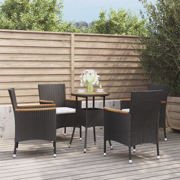 vidaXL 5-delige Bistroset met kussens poly rattan zwart