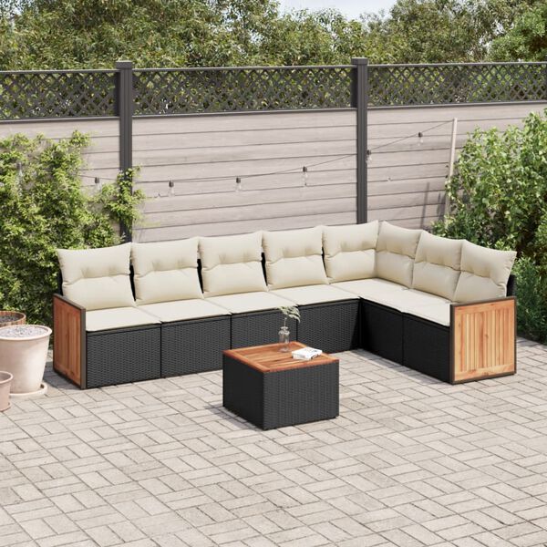 vidaXL 8-delige Loungeset met kussens poly rattan zwart