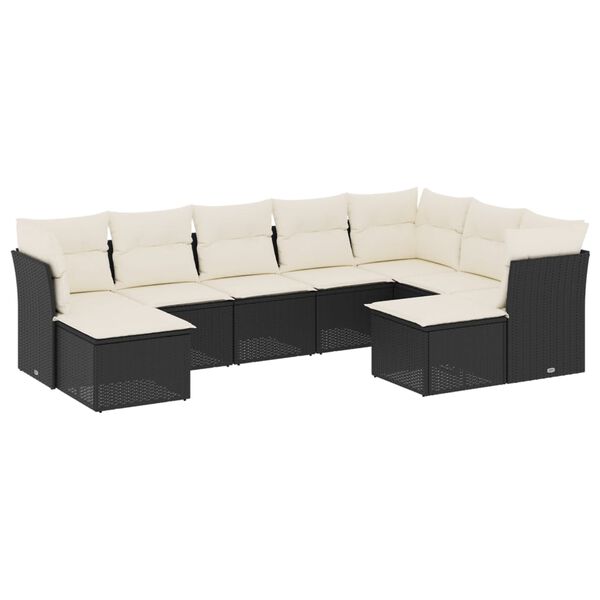 vidaXL 9-delige Loungeset met kussens poly rattan zwart
