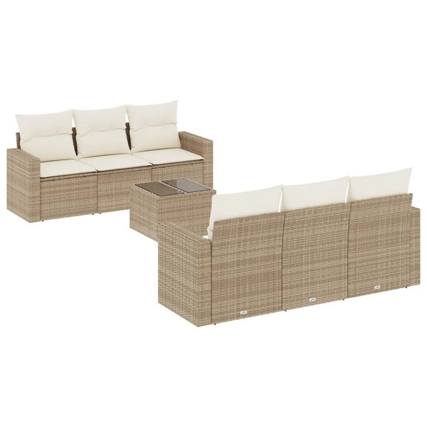 vidaXL 7-delige Loungeset met kussens poly rattan beige