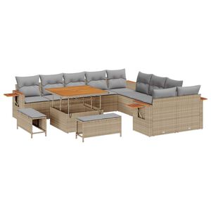vidaXL Tuinbankenset 17 pcs Beige en Licht Grijs poly rattan
