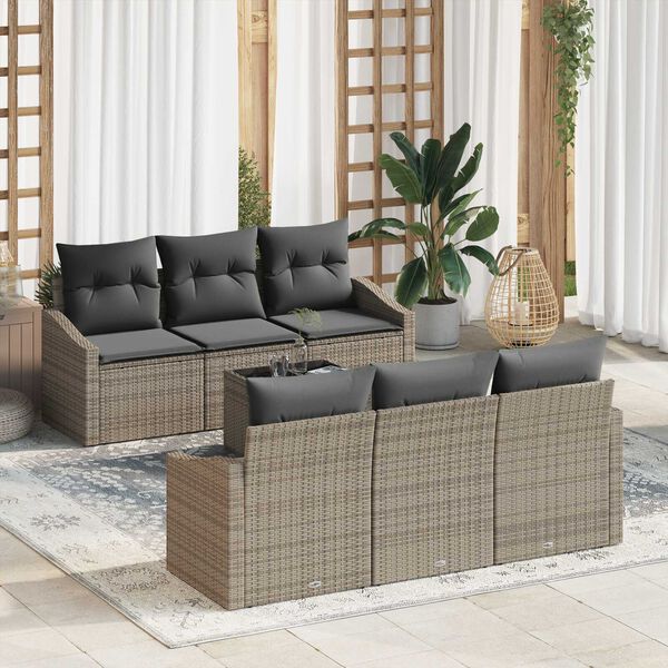 vidaXL Bankstel met kussen met kussen 7 pcs Grijs poly rattan