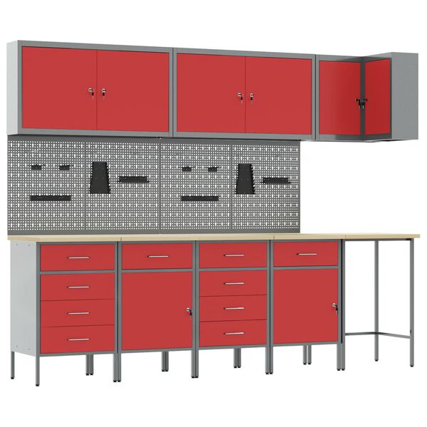 vidaXL Gereedschapskast set met plank 6 pcs Rood Gepoedercoat staal