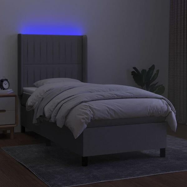 vidaXL Boxspring met matras en LED stof lichtgrijs 80x200 cm