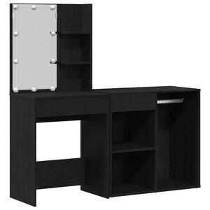 vidaXL LED Make-up Tafel Set Zwart Eiken 140 x 40 x 140 cm