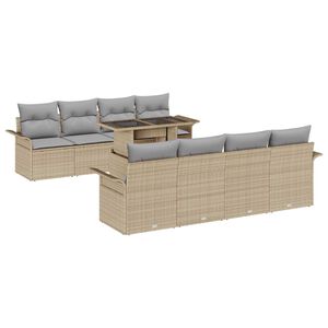 vidaXL Tuin Sofa Set met kussen met opslag 9 pcs Beige Poly riet