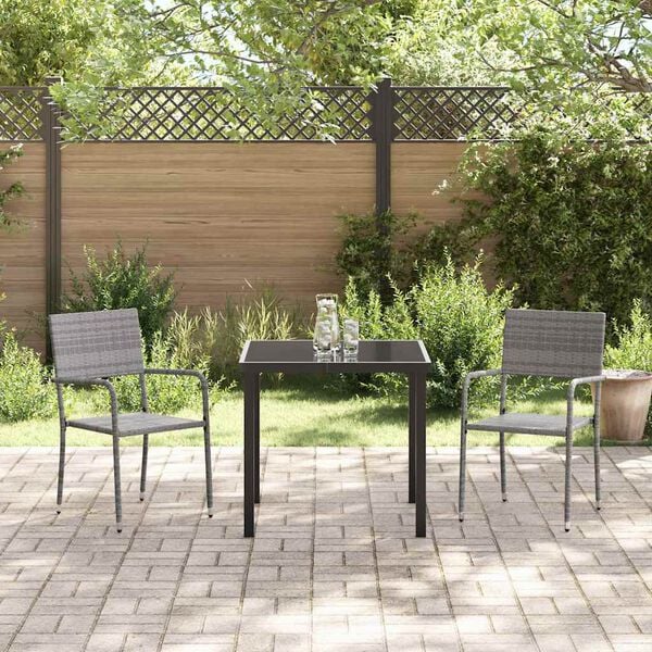 vidaXL Tuin eettafelset met kussen 3 pcs Grijs poly rattan