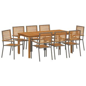 vidaXL Tuin eettafelset 9 st Grijs Massief Acaciahout