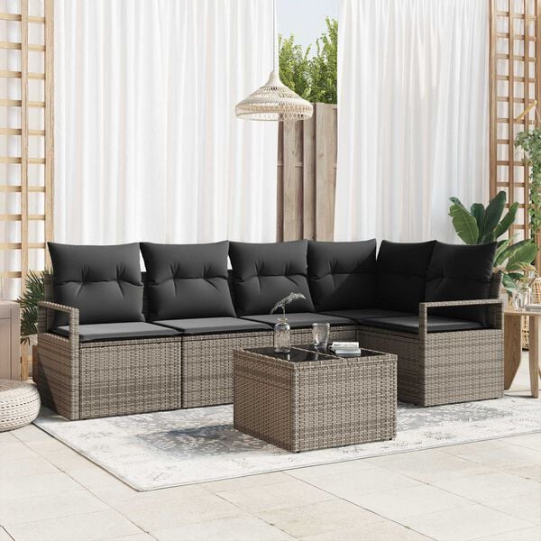 vidaXL Tuin Sofa Set met kussen met opslag 6 pcs Lichtgrijs
