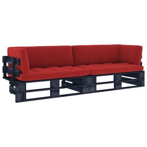 vidaXL Tweezitsbank pallet met kussens zwart ge&iuml;mpregneerd grenenhout