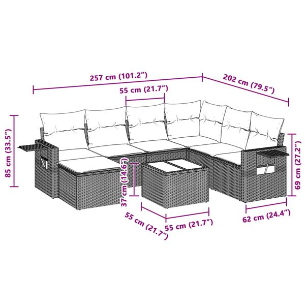 vidaXL 8-delige Loungeset met kussens poly rattan lichtgrijs